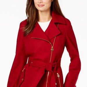 Michael Kors Asymmetrical Belted Wool Blend Coat
